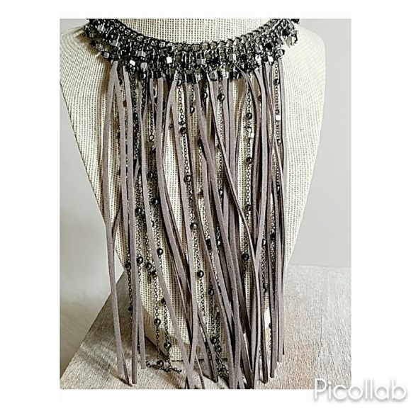 Hematite Grey Sueded Choker/Earring Set - Picture 5 of 8